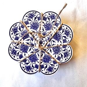 Turkish Floral Blue and White Ceramic Coasters
